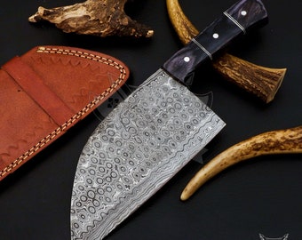 Chef Cleaver Chopper Kitchen Butcher Full Tang Handmade Damascus Steel Chef Knife Wenge Wood Curved Handle Gift Outdoor Chop Knife 2022