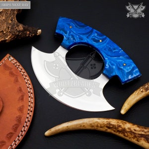 Personalized D2 Steel Chef Kitchen Ulu Knife Chef Knife Heavy Duty D2 Handle Resin with Leather Sheath