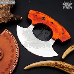 Personalized D2 Steel Chef Kitchen Ulu Knife Chef Knife Heavy Duty D2 Handle Rose Wood with Leather Sheath