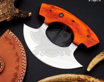 Personalized D2 Steel Chef Kitchen Ulu Knife Chef Knife Heavy Duty D2 Handle Rose Wood with Leather Sheath