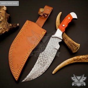 Personalized Custom Handmade High Carbon Steel Chopper Blade Camping Full Tang Knife WalnutWOOD Handle With Leather Sheath