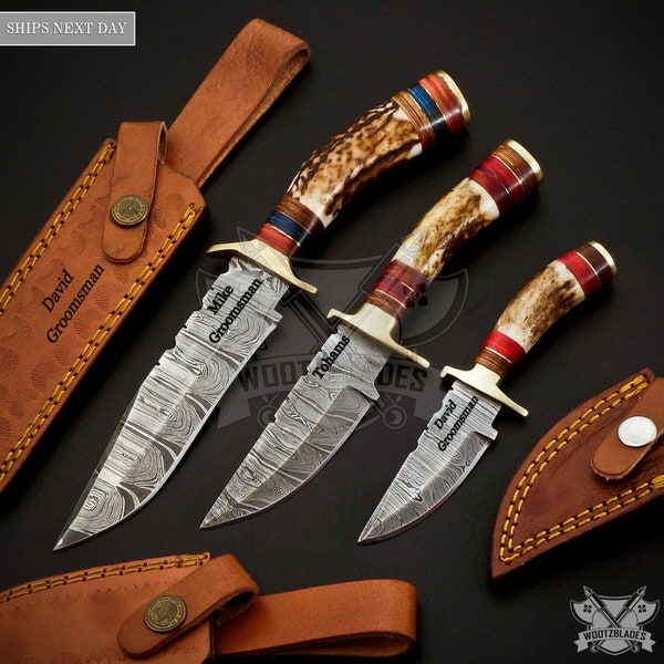 Personalized Groomsmen Gift Knife, Groomsmen gift set, Groomsman Knife, Best Man Gift Knife, Handmade Damascus Steel