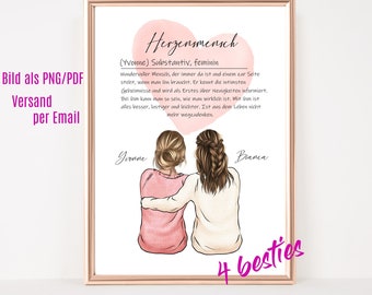 Personalisiertes Geschenk Bild beste Freundin, Definition Beste Freunde Herzensmensch, Freundinnen Geschenk Geburtstag personalisiert,  #B15