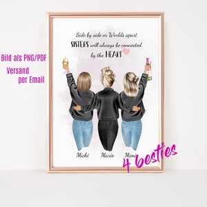 Christmas gift sisters, gift for sister birthday Christmas, personalized gift poster sisters, picture 3 sisters