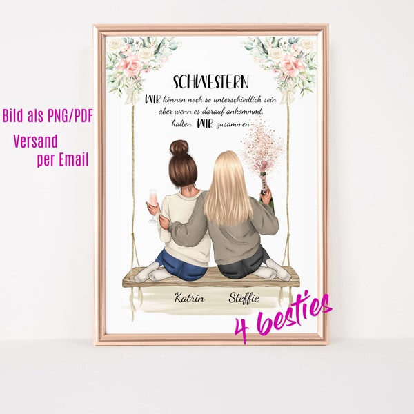 Schwester Bild personalisiert, Geschenk Schwester Geburtstag, Geburtstagsgeschenk Schwester, Beste Freundin Geschenk, Schwester Poster, #B25