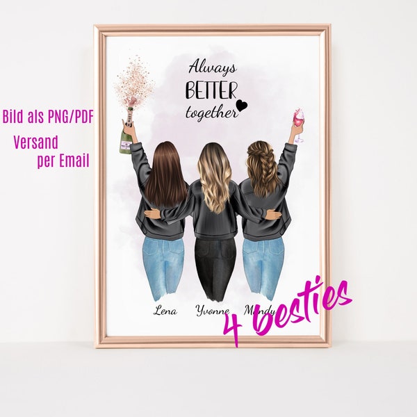 Best friend Christmas gift, gift idea 3 girlfriends picture, birthday gift girlfriend, gift for her, personalized poster