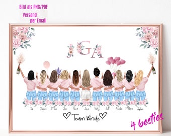 Bachelorette party gift personalized, gift for bride friend, JGA picture poster, wedding friend gift, team bride picture