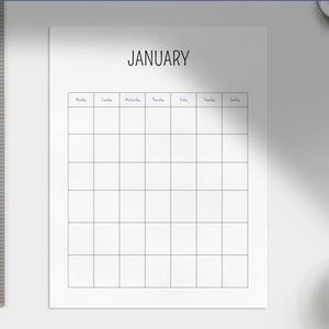 Downloadable/ Printable Blank 12 Month Calendar Without Numbers - Etsy