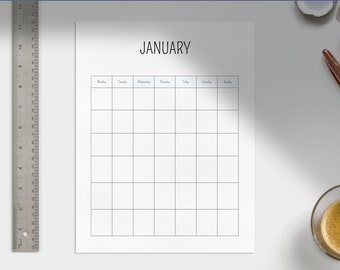 Downloadable/ Printable Blank 12 Month Calendar Without Numbers