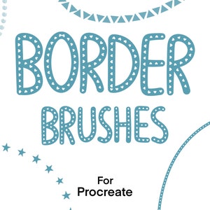 May include: Blue and white border brushes for Procreate. The brushes are designed with a dotted pattern of hearts.