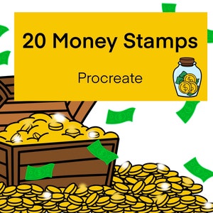 Procreate Hand Drawn Money Stamps, Procreate doodle stamps, procreate coin brush, procreate stamps, procreate brush, Doodle Money Bills