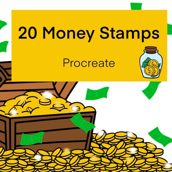 Procreate Hand Drawn Money Stamps, Procreate doodle stamps, procreate coin brush, procreate stamps, procreate brush, Doodle Money Bills