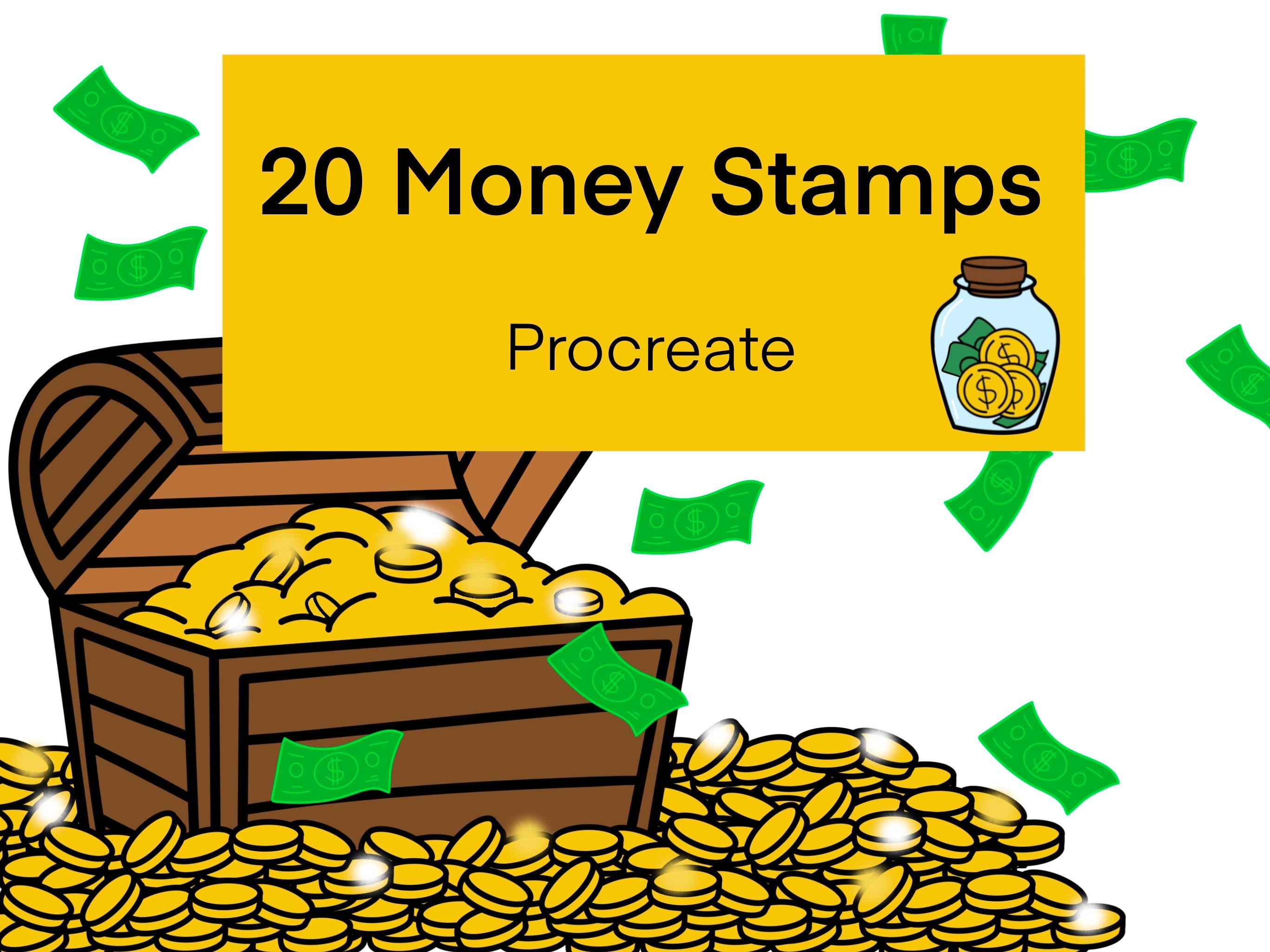 Procreate Hand Drawn Money Stamps, Procreate Doodle Stamps, Procreate