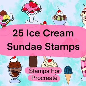 Procreate Ice Cream doodle stamps, Procreate cute stamps, Procreate digital brushes, Procreate Stamps