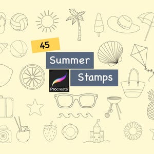 45 Procreate summer stamps, Procreate stamp brushset, summer clipart, Commercial use included