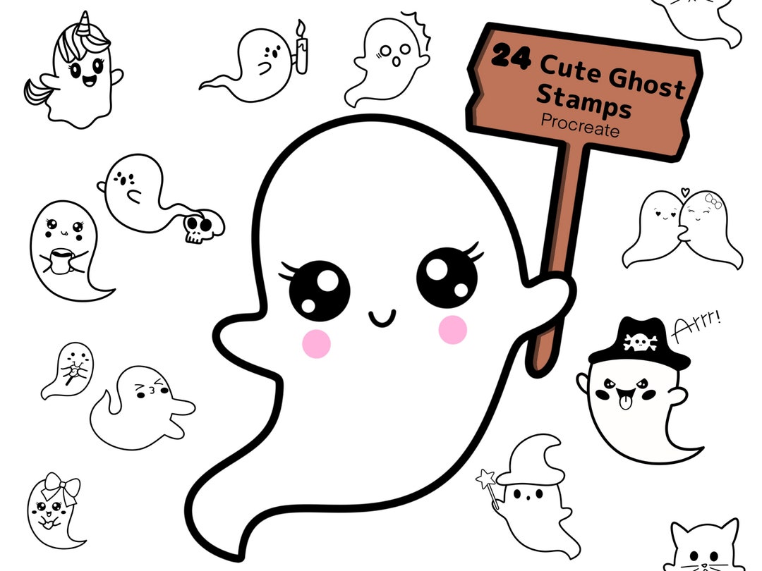 Cute Ghost Stamps, Procreate Kawaii Stamps, Hand Drawn Stamps ...