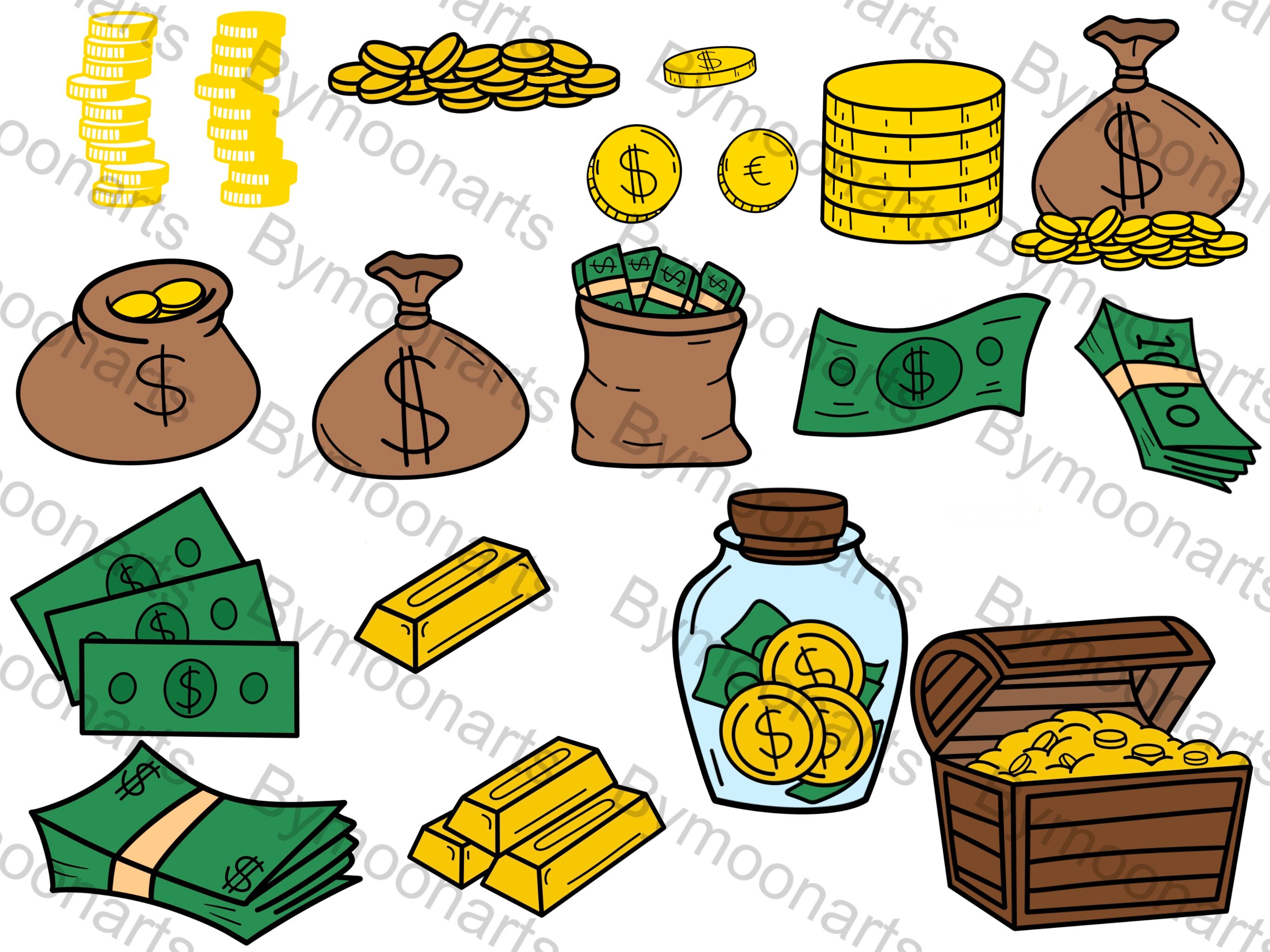 Procreate Hand Drawn Money Stamps, Procreate Doodle Stamps, Procreate