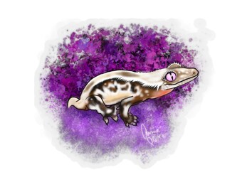 Crested Gecko Lilly White on Amethyst Sticker