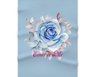 Custom Baby Girl Baby Floral Blanket - Blue Rose Baby Girl Name Blanket - Blue Girl Blanket