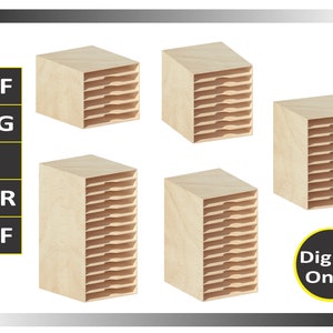 May include: Five wooden CD or DVD storage organizers with 10 slots each. The organizers are light brown and have a natural wood finish. Digital Only.