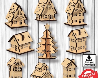 Christmas Village Pack 1, House laser cut Design, file Vector for Laser,svg,laser cut design,vector, plan, Instant download, Digital Only