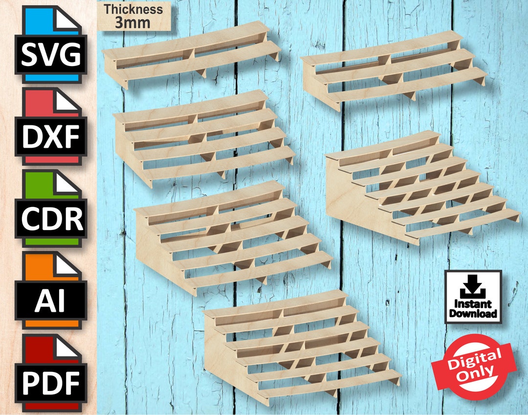 Stair Cupcake Stand Pack 3 Laser Cut Design File Vector for Etsy