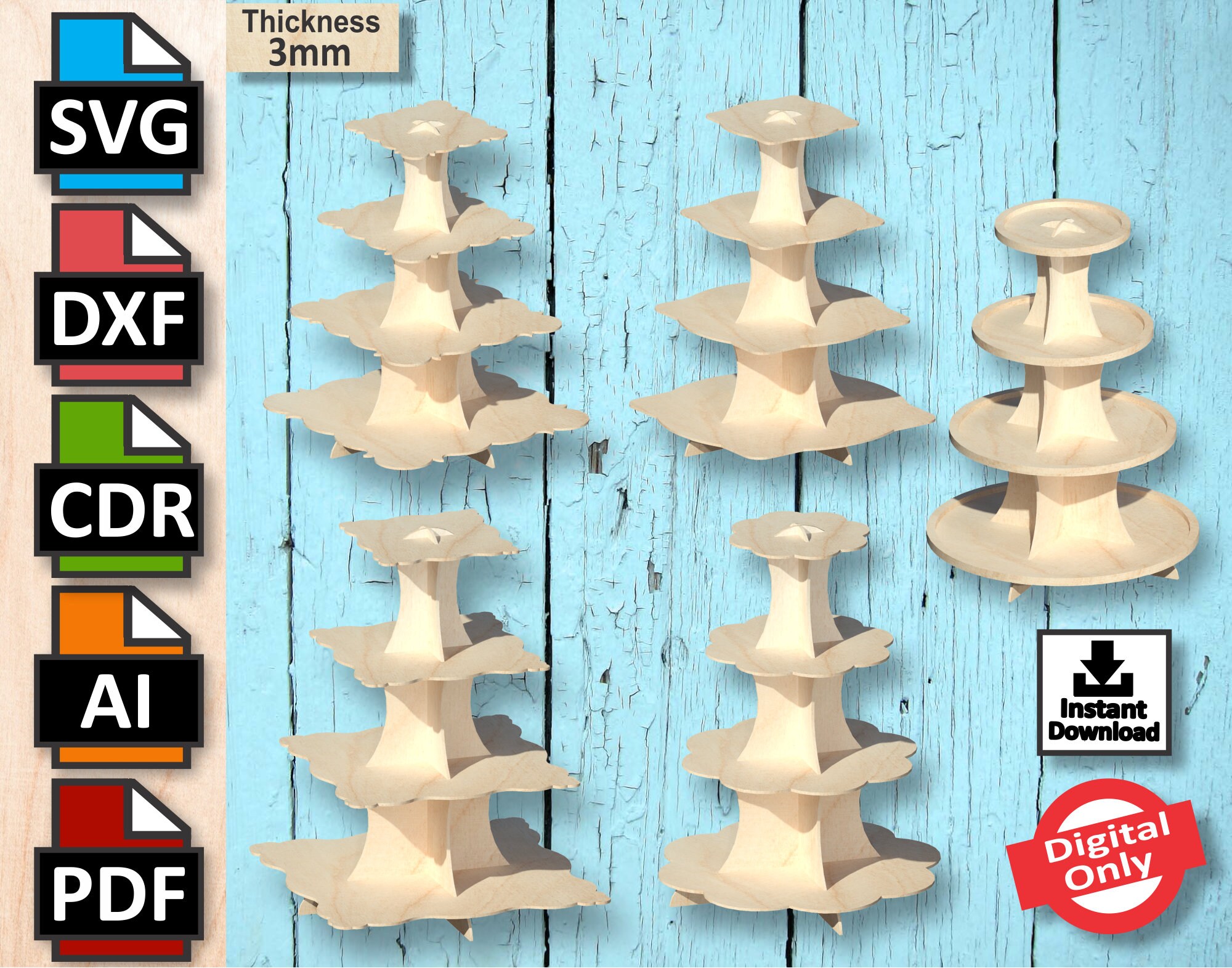 4tier Cupcake Stand Pack 3 DIY Cupcake Stand Downloadable Etsy