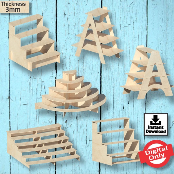 Stair Cupcake Stand Pack 1, laser cut Design, file Vector for Laser,svg,laser cut design,vector, plan, Instant download, Digital Only