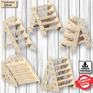 Stair Cupcake Stand Pack 4, design de corte a laser, vetor de arquivo para laser, svg, design de corte a laser, vetor, plano, download instantâneo, somente digital
