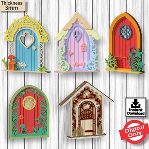 5 Fairy Doors Pack 1, conception découpée au laser, fichier vectoriel pour laser, svg, conception découpée au laser, vecteur, plan, téléchargement instantané, numérique uniquement