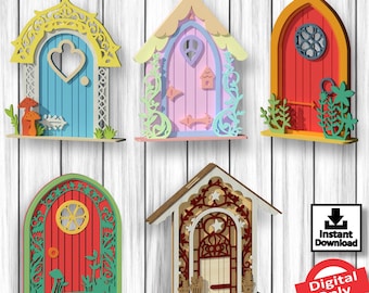 5 Fairy Doors Pack 1, laser cut Design, file Vector for Laser,svg,laser cut design,vector, plan, Instant download, Digital Only