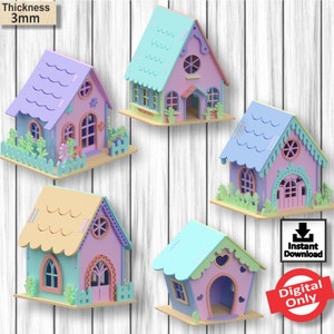 5 Fairy House Pack 1, design tagliato al laser, file vettoriale per laser, SVG, design tagliato al laser, vettore, piano, download istantaneo, solo digitale