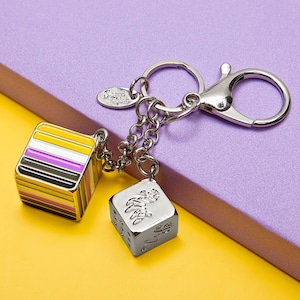 Non-Binary Pride Flag Proud Cube Bag Charm Pride Keychain - Fashion Accessories Ally Pride Graysexual Purse Charm Pansexual Subtle Pride