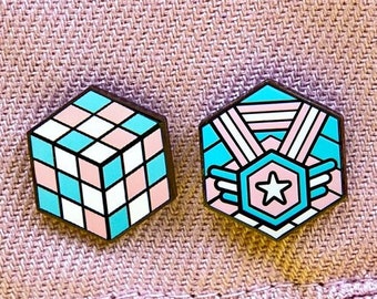 Transgender Pride Enamel Pin Set – Rubik's Cube & Medal Design