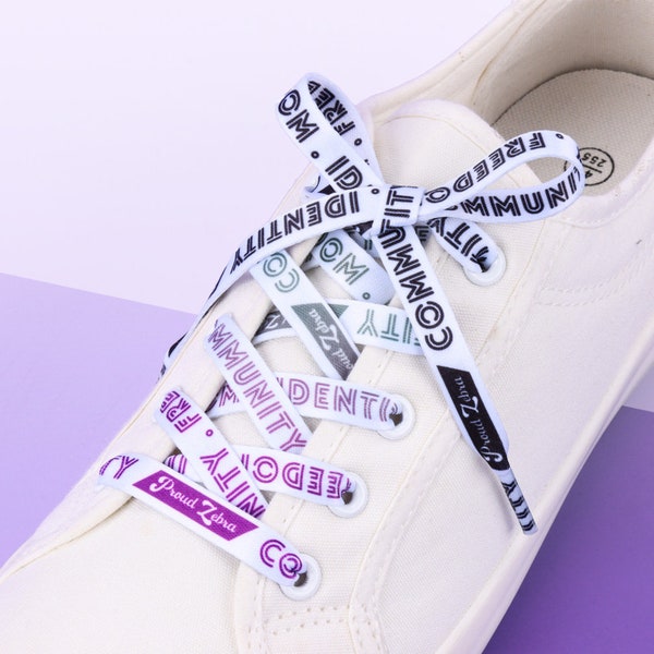 Asexual Pride Flag White Shoelaces Laces - Asexual Pride Flag Bisexual Flag Lesbian Polyamorous Gray-A Gay MLM Genderqueer Clothing Trans