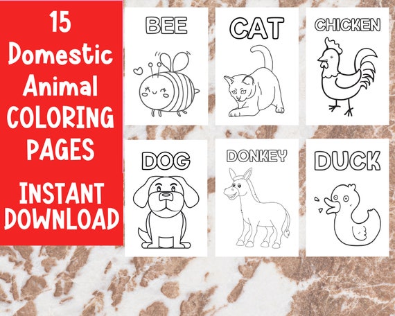 15 Domestic Animal Coloring Pages PDF Instant Printable - Etsy