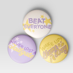 3-Pack Purple & Yellow Gameday Buttons | Football Buttons | Tailgate Buttons | Gameday Pins | Football Season