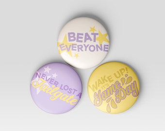 3-Pack Purple & Yellow Gameday Buttons | Football Buttons | Tailgate Buttons | Gameday Pins | Football Season