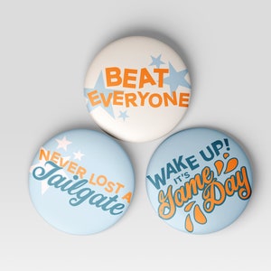 3-Pack Blue & Orange Gameday Buttons | Football Buttons | Tailgate Buttons | Gameday Pins | Football Season