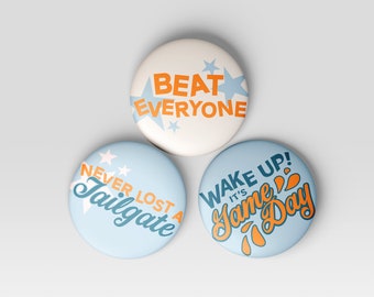 3-Pack Blue & Orange Gameday Buttons | Football Buttons | Tailgate Buttons | Gameday Pins | Football Season