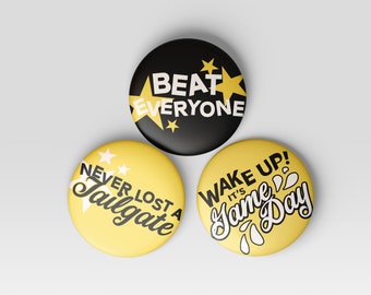 3-Pack Yellow & Black Gameday Buttons | Football Buttons | Tailgate Buttons | Gameday Pins | Football Season