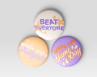 3-Pack Purple & Orange Gameday Buttons | Football Buttons | Tailgate Buttons | Gameday Pins | Football Season