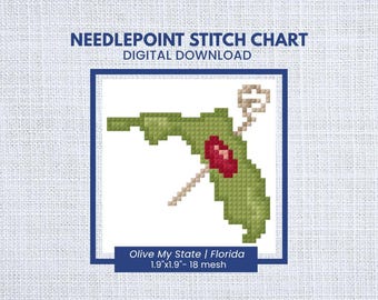 Olive My State FLORIDA Bag Charm Stitch Chart | Florida Needlepoint Pattern PDF | Instant Download