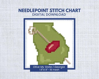 Olive My State GEORGIA Bag Charm Stitch Chart | Georgia Needlepoint Pattern PDF | Instant Download