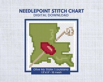 Olive My State LOUISIANA Bag Charm Stitch Chart | Louisiana Needlepoint Pattern PDF | Instant Download