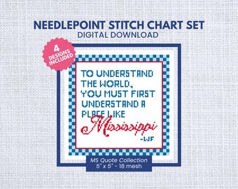 Mississippi Quote Needlepoint Pattern Set | Southern Stitch Charts | 18 Mesh | Instant Download