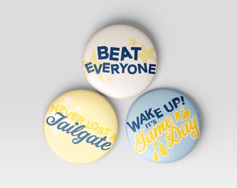 3-Pack Blue & Yellow Gameday Buttons | Football Buttons | Tailgate Buttons | Gameday Pins | Football Season