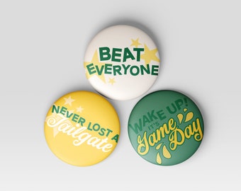 3-Pack Green & Yellow Gameday Buttons | Football Buttons | Tailgate Buttons | Gameday Pins | Football Season
