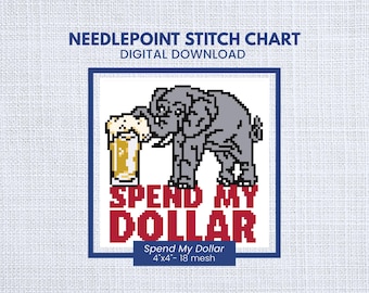 Spend My Dollar Needlepoint Pattern | Needlepoint Stitch Chart | Instant Download | 18 Mesh