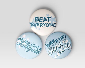 3-Pack Blue & White Gameday Buttons | Football Buttons | Tailgate Buttons | Gameday Pins | Football Season